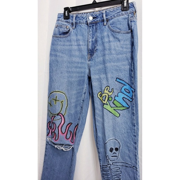 Pacsun Mom Jean Distressed Light Wash Custom Drawstring Jeans Women's size 27 - Picture 5 of 14